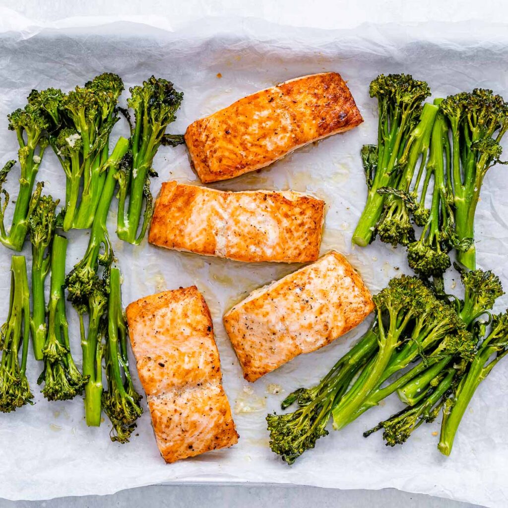 DASH Diet Salmon and Broccolini with Lemon Garlic Caper Sauce