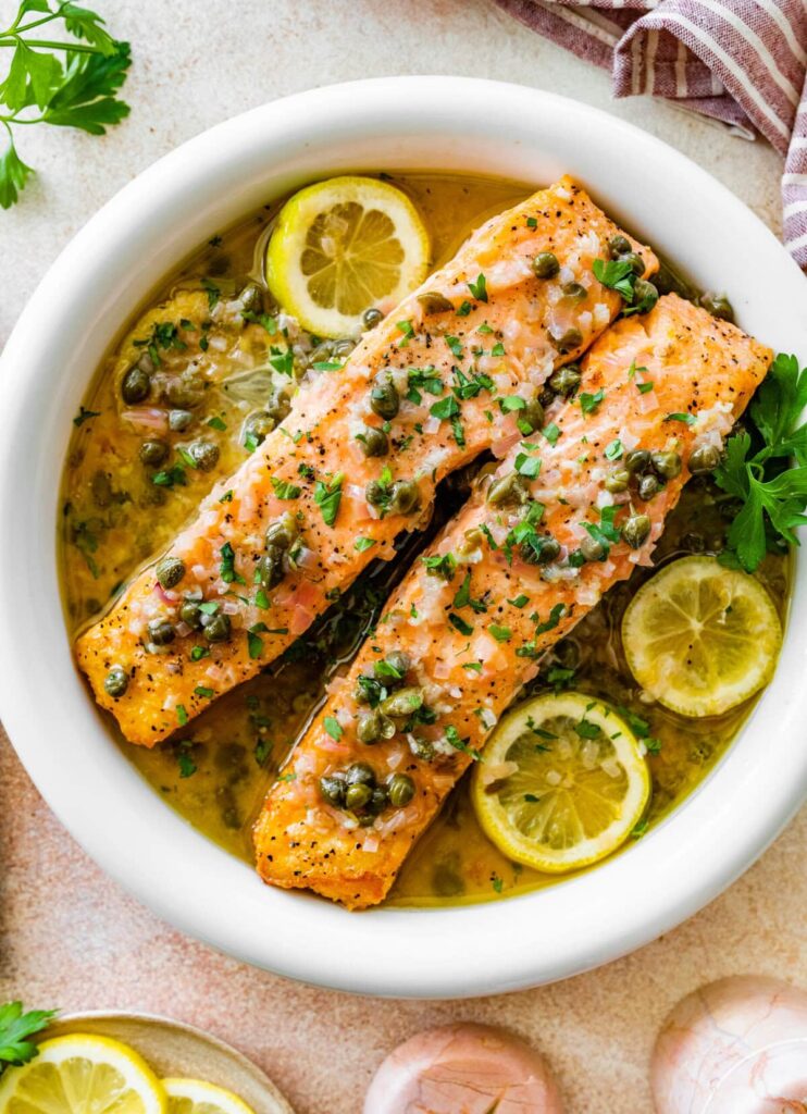 DASH Diet Salmon and Broccolini with Lemon Garlic Caper Sauce