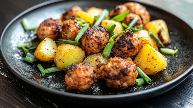 Close-up of golden crispy Haitian griot served over white rice with black beans, showing the perfect caramelized edges